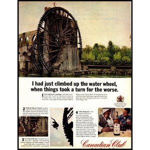 1967 Canadian Club Whisky Vintage Print Ad Water Wheel Orontes River Wall Art